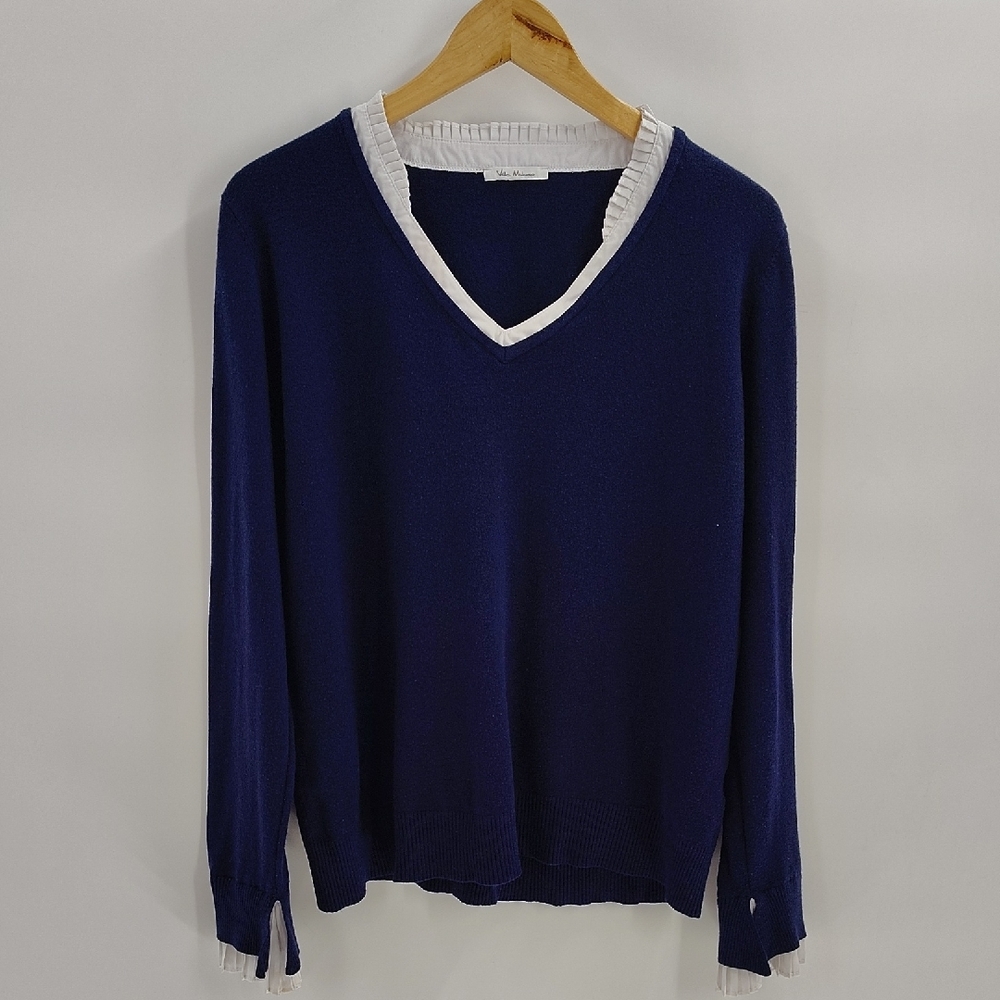 Vila Milano Knit Top Size Large XL Ruffle Neck Cuff Detail Quiet Luxury